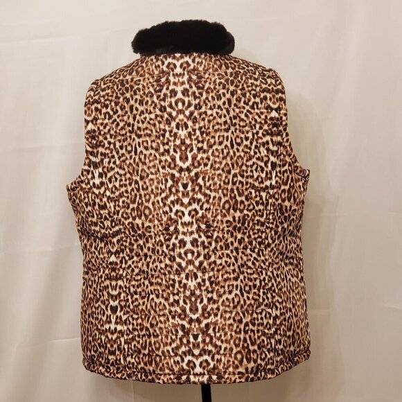 Calvin Klein Women's Leopard/Animal Print Puffer Jacket w/Faux Fur Collar, SZ 1X - Picture 8 of 12